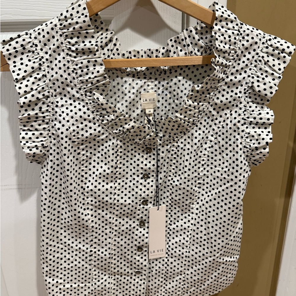 Rebecca Taylor Rose Ruffled Flutter Sleeve Top White and Black